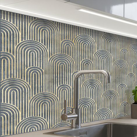 REVETEMENT MURAL DE CUISINE, CRÉDENCE DE CUISINE Noeud - Or - Bleu 80x60 (1/5)