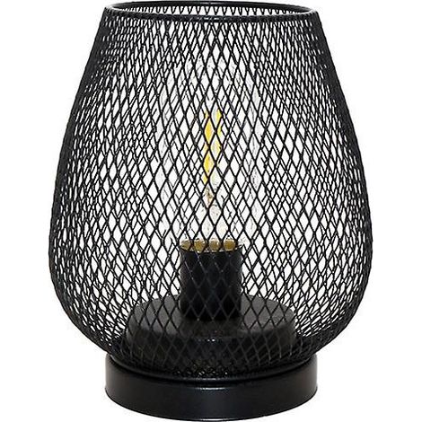 Lampe de table LED sans fil à piles, en forme de cage métallique, avec veilleuse noire. (Noir) (1 pièce) (1/5)