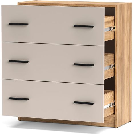 Commode à 4 tiroirs coloris Beige/chêne Mauvella - Longueur 80 x Hauteur 81 x Profondeur 34,5 cm (1/3)