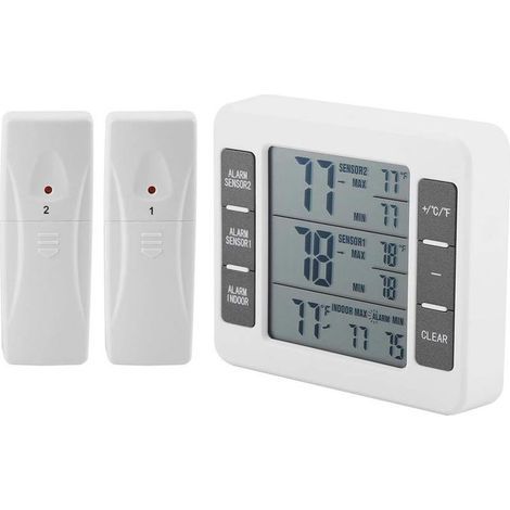 Termometro digitale wireless per frigorifero con monitoraggio della temperatura del vano congelatore, 2 sensori e allarme min/max (1/5)
