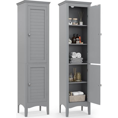 COSTWAY 5-Tier Bathroom Tall Cabinet Slim Freestanding Storage Organizer Cupboard Grey