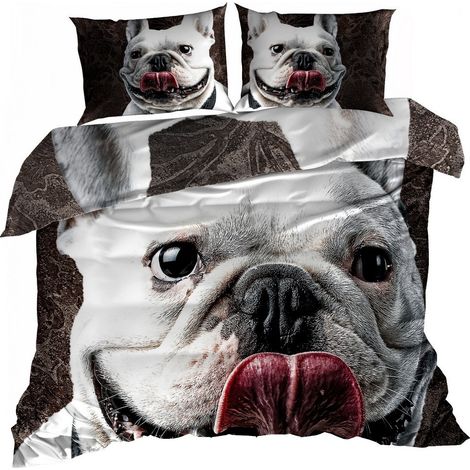 Ropa de cama de satén de algodón 3D de 140x200cm con estampado de bulldog (1/2)