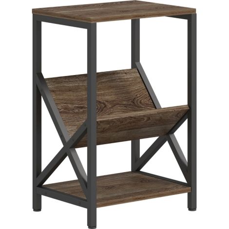 Narrow Oak Side Table with 3-Tier Storage and V-Shaped Magazine Holder for Living Room and Bedroom,Dimensions 40x30x61cm