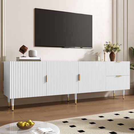 Mueble TV - 170 x 35,5 x 55 cm - puertas con bisagras de cierre suave cajones patas regulables estilo moderno elegante MDF - blanco (1/5)