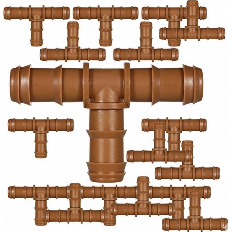 50 Stück T Tropfbewässerung 16mm  Verbindungsstück für 16mm Rohr  Gieß-T-Stück für 16mm Bewässerungsschlauch braun