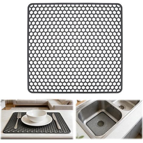 Tapis d'évier en silicone 30,5 x 30,5 cm, pliable et antidérapant, avec pieds de support, protège-évier pour éviers en céramique et en acier inoxydable (1/5)