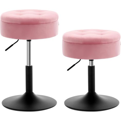 WOLTU 2x Height Adjustable 360°Rotatable Padded Swivel Comfortable Upholstered Seating with Storage, Pink (1/5)