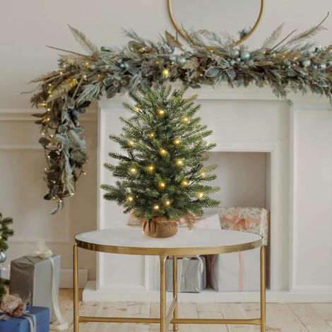 Arbre De Noël Artificiel - 60 Cm - Avec Lumières Chaudes Intégrées - Base En Panier Décoratif - Pour Cheminée Table Ou Entrée - 1 Pièce (1/5)