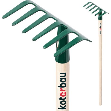 KOTARBAU® Rateau a Feuille - 11,5 cm - Rateau Jardin - Acier - 105 cm - Vert - Outil pour Massifs de Fleurs - avec Manche en Bois - 6 Dents - Compact - Résistant à L’Humidité (1/5)
