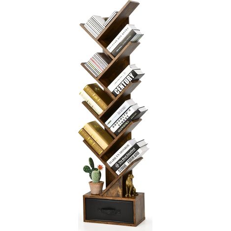 Costway – Bibliothèque en forme d'arbre 8 niveaux – Tiroir en tissu amovible – Dimensions 38x21,5x149,5 cm – Style industriel marron (1/5)