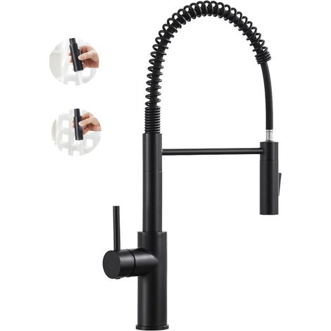 CECIPA MAX Mitigeur de Cuisine à Ressort avec Douchette Extensible, Mitigeur Ressort avec 2 Fonctions, Noir Robinet Douchette de Evier Rotatif à 360° (1/5)