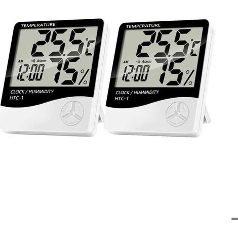 Lot de 2 hygromètres Moniteur de température et d'humidité Thermomètre numérique de bureau Thermomètre numérique avec écran LC