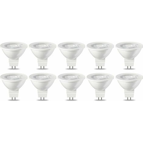 Paquete de 10 bombillas LED GU5.3 MR16 de 5 W, blanco cálido, no regulables, 220 V [Clase energética G] (1/4)