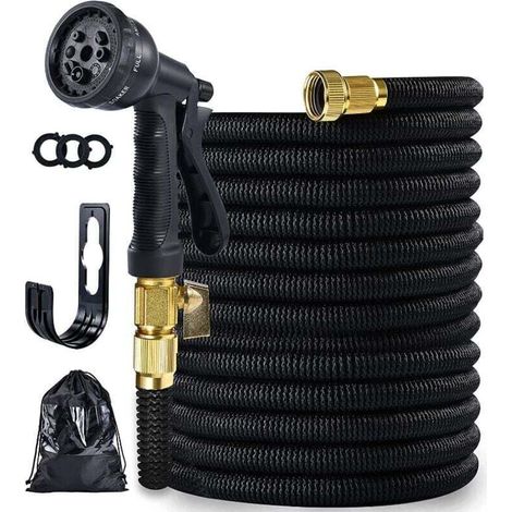 Enowelir Tuyau D'Arrosage Extensible Flexible Sans Courbure Avec Pistolet 8 Motifs Raccords Laiton Solide 75 Pieds 22 Metres Noir