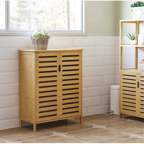 Mobile bagno 68x32x86 cm in bambù naturale, salvaspazio – MEUBLIV (1/5)
