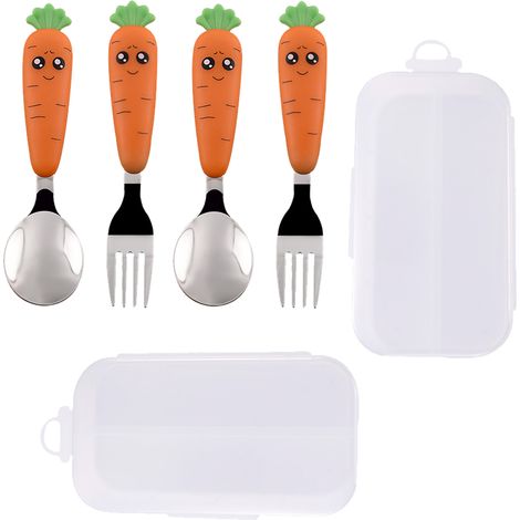 Cuillère Et Fourchette En Acier Inoxydable - Pour Enfants À Partir De 2 Ans - Set De Couverts Autonomes Avec Boîte De Transport - Par Lot De 2 (1/5)