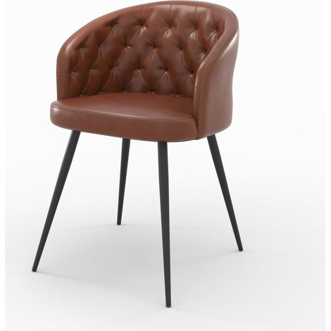 Chaise en cuir de buffle marron et pieds en métal noir - ANATOLE (1/5)