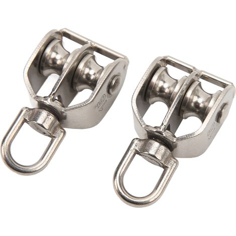 Lot de 2 poulies doubles de levage robustes en acier inoxydable, à rouleaux, pour câble métallique M15, charge maximale de 35 kg, pour grue. (1/5)