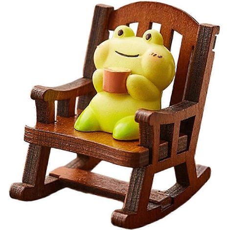 Figurine d'animal sur fauteuil à bascule, statuette mignonne, mini-décoration de bureau, sculpture miniature pour micro-paysage, cadeau de pendaison de crémaillère-Frog (1/5)