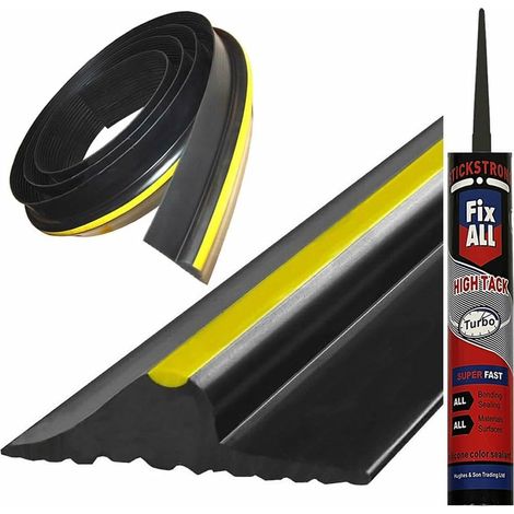 Bande d'étanchéité universelle pour porte,seuil de garage avec adhésif puissant à installer soi-même, joint d'étanchéité en caoutchouc, résistant aux intempéries, 2,4 m + 1 adhésif de haute qualité (1/5)