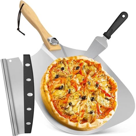 ®Rising FF Pelle à pizza en aluminium, 12 x 14 pouces, avec manche en bois pliable et coupe-pizza (1/5)