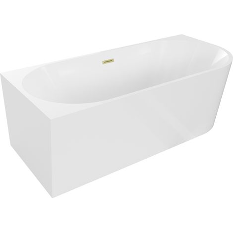Mexen Mia freistehende Eckbadewanne links 140 x 75 cm, weiß, Überlauf gebürstet gold - 52691407500L-55 (1/5)