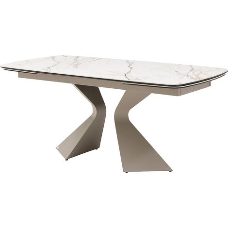 Tavolo da pranzo allun. 6-10px Vetro Ceramica Metallo tortora Eff. marmo Bianco - KAJARI della Maison Céphy (1/4)