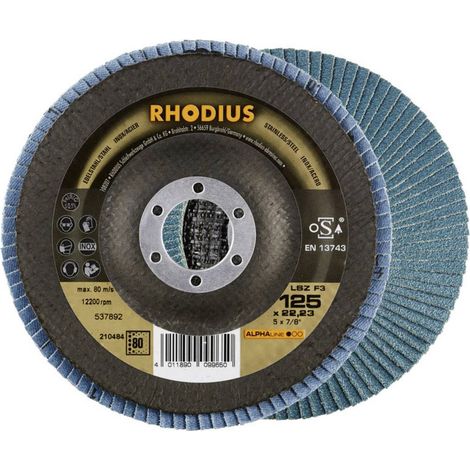 RHODIUS Pack de 5 - disques à lamelles - ALPHALINE - LSZF3 PACK - 125 X 22,23mm - Grains 80 (1/2)