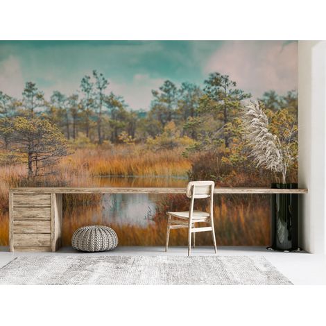 Papier peint nature - paysage de plaine sauvage et rivière - 500 x 270 cm (1/2)