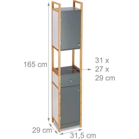 Armario alto de baño moderno 180 x 60 x 30 cm con cajón y estante ahorra espacio de bambú gris oscuro 130004238 (1/5)