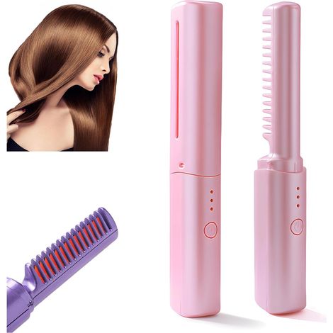 Brosse lissante rechargeable sans fil pour cheveux lisseur mini portable a ions negatifs pour femme leger et compact voyage (1/5)