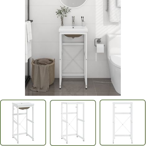 The Living Store Cadre de lavabo de salle de bain vasque à encastrer Blanc Fer - Meuble De Salle De Bain - Meuble Lavabo - Cadre Lavabo - Vasque Encastrée - Robinetterie Salle De Bain (1/5)
