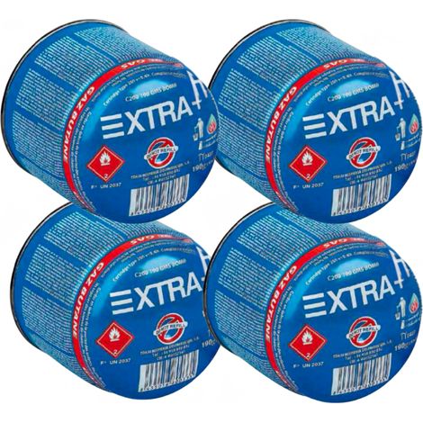 Pack 4 Cartuchos Gas Butano 190g  Sistema Punción Universal  Para Hornillos, Lámparas y Sopletes Camping  Botella Gas