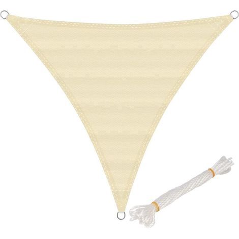 Voile d’ombrage triangulaire HDPE respirant 5 x 5 x 5 m – protection solaire 85 % UV, résistant au vent, couleur crème (1/5)