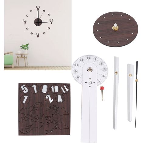 [Reloj de pared sin marco] Reloj de pared 3D con forma de ciervo para armar, con mecanismo silencioso, material acrílico, 10 cm de diámetro, 1 unidad. (1/5)