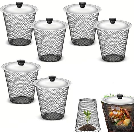 Composteur De Jardin 2 en 1, Lot De 6 Composteurs en Maille Métallique avec Couvercle Cloche De Protection pour Plantes Et Bac À Compost Protection Contre Les Animaux pour Potager Et Jardin (1/5)