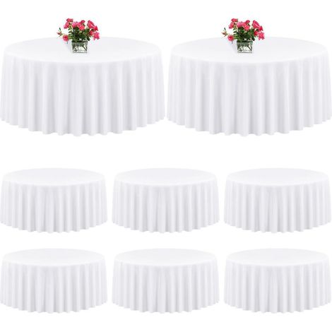Lot de 8 nappes rondes 305 cm Blanc Polyester Lavable pour Mariage & Fête