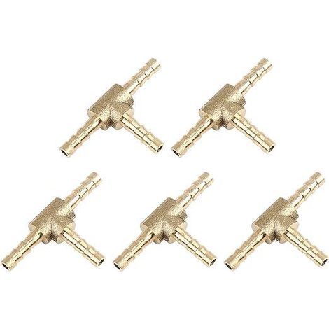 Raccord T 6mm pour tuyau, adaptateur laiton 3 broches, connecteur air eau huile, lot de 5 pièces, filetage mâle, résistant pression, usage industriel et jardinage. (1/4)