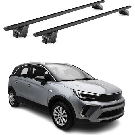 OMAC Barres de toit aluminium certifiées TÜV pour Opel Crossland / Crossland X 2017-2025 – Pour rails de toit intégrés – Rainure en T – Charge max 100 kg – 2 antivols Noir (1/4)