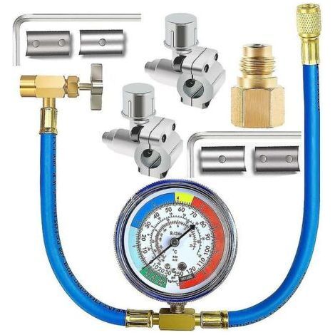 R134a Refrigerator Freon Recharge Hose Kit R134a Ac Refrigerant Charging Hose Gauge Piercing Valv (1/5)