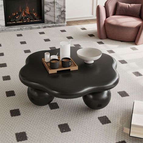 Table Basse gain de place Table de Salon forme nuage forme pétale pieds sphériques noir mat (1/5)