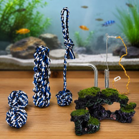 Kit di base per proprietari di animali domestici (3 pezzi) - Decorazioni in pietra per acquario, guinzaglio per cani da bicicletta e set di 4 giocattoli per cani. (1/5)