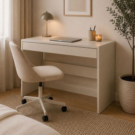 Escritorio Linomoni, un Cajón, un Estante, Material de Tablero en Madera Nobilitada, 100x50x77h cm Beige (1/3)