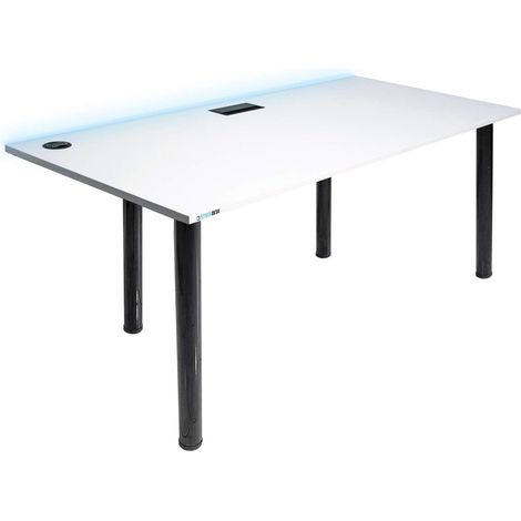 Bureau Gaming pour les Gamers Blanc - Gaming Desk 132 x 65 cm - Syberdesk- Ordinateur Bureau de Jeu avec LED et port USB pour Les Joueurs - Bureau a Domicile (1/5)