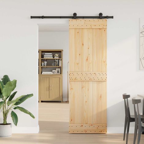 Puerta Corredera  Natural y negro 70 x 210 cm (152,5 cm)
