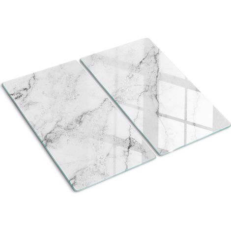 Planche de cuisine, couvre plaque, verre planche découper, verre trempé – 2 x 30 x 52 cm - Marbre