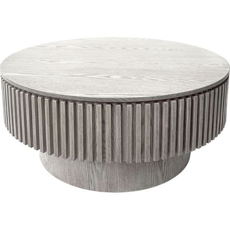 Runder Couchtisch 75 cm mit Stauraum, MDF mit Holzfurnier, Weiß Retro MODENUIT (1/5)