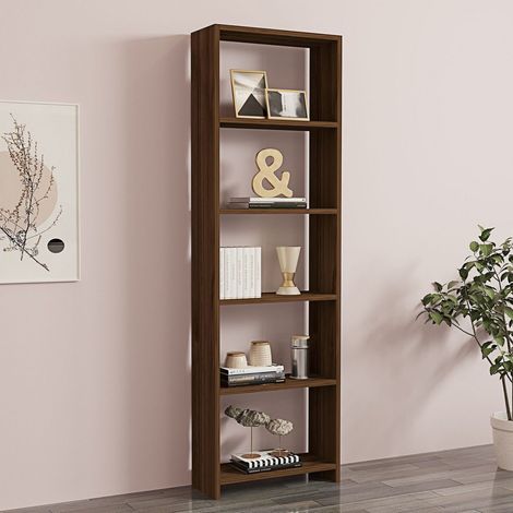 Bücherregal Burcei, Bibliothek mit 5 Fächern, Freistehend, Vertikale Struktur, 50x20x160h cm, Nussbraun (1/5)