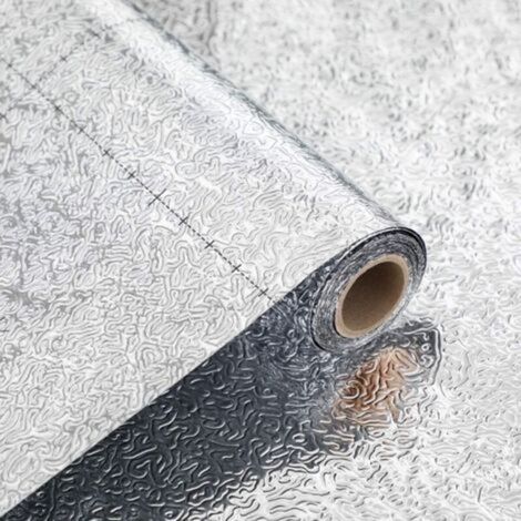 40cm x 300m Silver Aluminum Wallpaper Kitchen Waterproof Adhesive Wallpaper for Kitchen Counter Backsplash Cabinet Oil-Proof Decorative Stickers Adhesive Vinyl Paper (1/5)