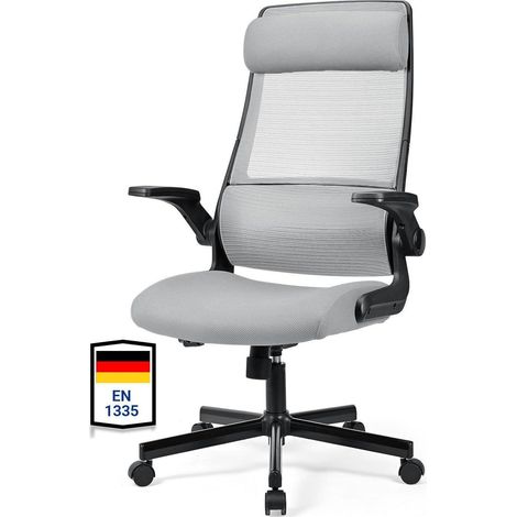 Bürostuhl Ergonomisch Mesh Klappbare Armlehnen Kopfstütze Lendenwirbelstütze (1/5)